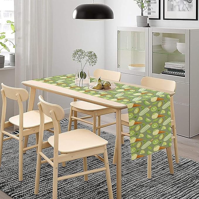 Summer Ice Cream Popsicles Table Runner, Watercolor Green Kiwi Seasonal Fruit Sweet Dessert Dinner Runner for Party Holiday Home Kitchen Dining Table Decor 13"x60"