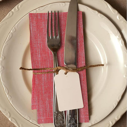 Urban Villa Dinner Napkins Red White Chambray Cloth Napkins (Set of 12) Oversized 20x20 Inches 100% Cotton Slub Premium Quality Soft Durable Mitered Corners Reusable Washable Everyday Use Napkins
