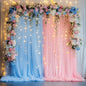 Tulle Backdrop Curtain with Lights String 10FT X 8FT Pink and Blue Sheer Tulle Backdrop Curtains for Wedding Birthday Party Reception Photo Booth Background Decorations (2 Panels 5x8FT)