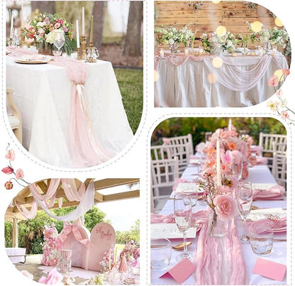 Sioloc 10 Pack Light Pink Cheesecloth Table Runner Fall Autumn Decor for Home 10ft Table Cloth for Tea Wedding Birthday Party Baby Bridal Shower Halloween Thanksgiving