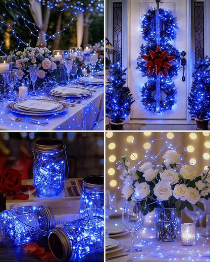 btfarm 12 Pack Fairy Lights Battery Operated, 7FT 20 LED Mini String Lights Waterproof Silver Wire for Mason Jars Centerpiece Table Crafts Bedroom Christmas Decoration, Blue