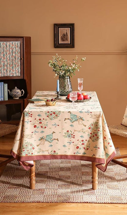 patdrea Designer Beige Tablecloth for Rectangle Table,Italian Linen Trees Pattern Extra Long Tablecloths,Decor Table Cover for Kitchen Dining Christmas,Thanksgiving,Tea Party,63"x110"-Tatiana a