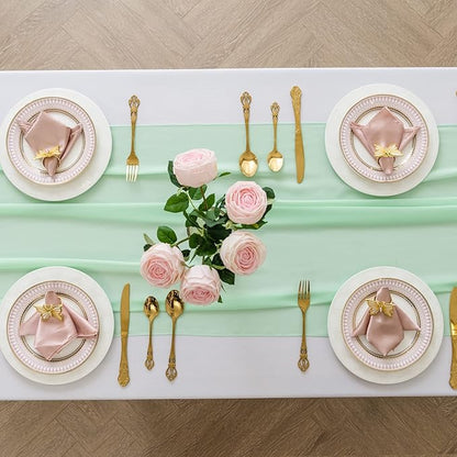 6Pack 9ft Chiffon Table Runner 14x108 Inch Sheer Romantic Table Runner for Wedding Birthday Party Bridal Shower Outdoor Decoration-Mint