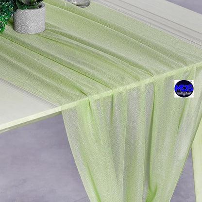 MDS Halloween Chiffon Table Runner - 12 Pack, 29 x 170 Inches, 14ft Each - Sheer Spooky Table Runners for Haunted House Parties, Trick-or-Treat Tables, Witchy Décor, Wedding & Events - Sage Green