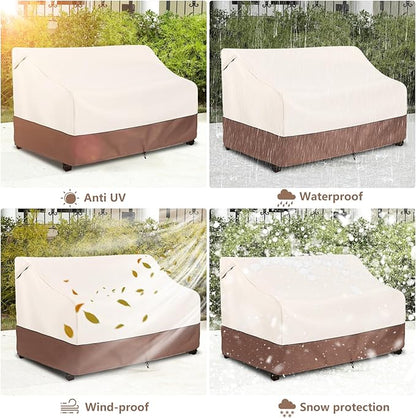 Okcool Heavy Duty Patio Sofa Cover, 100% Waterproof 3-Seater Outdoor Sofa Cover Fits up to 85W x 38D x 35H Inches, Lawn Patio Furniture Covers,Beige & Brown