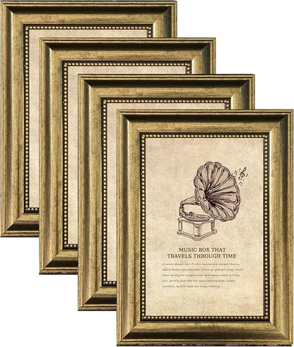 4x6 Picture Frame with Real Glass, 4 set Ornate Vintage Picture Frames for Wall or Tabletop Display, Gold 4 x 6 Frame for Wall home best gift