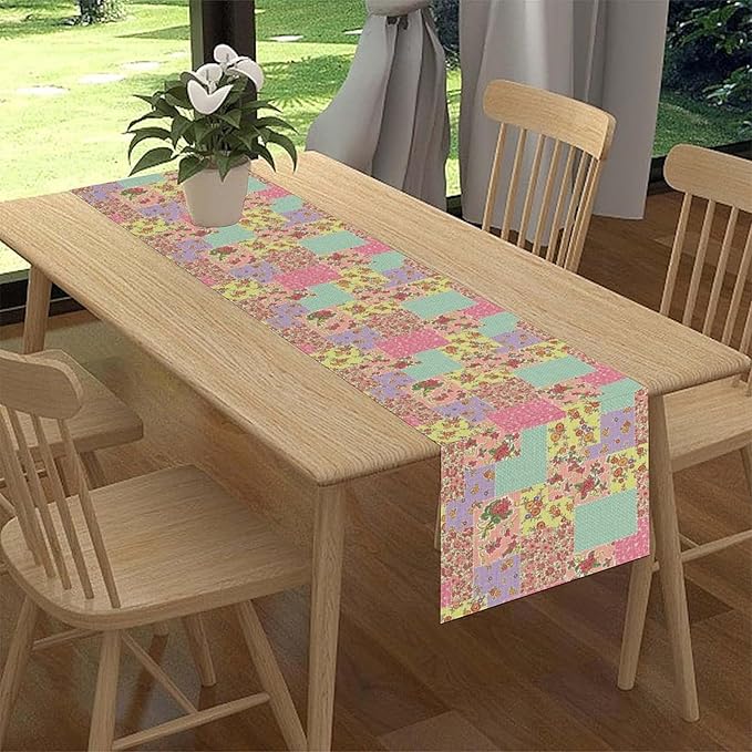 Boho Patchwork Table Runner, Vintage Farmhouse Colorful Wildflowers Bohemian Paisley Flower Table Center Decor for Home Kitchen Dining Patio Holiday Party Indoor Table Decorations, 13"x36" Inch