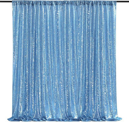 Baby Blue Sequin Backdrop Curtain 7ft x 7ft Glitter Photo Background for Wedding Baby Shower Party Stage Decorations