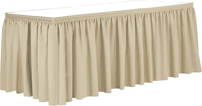 Ultimate Textile Pleat Polyester Fabric Table Skirt - Machine Washable Flame Resistant with Clips for Events, Weddings & Trade Shows, Cut & Sewn in Paterson, NJ - Tan, 17' Shirred Pleat