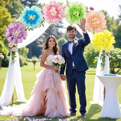 SUNBEAUTY Mexican Paper Flowers Decorations 6 PCS Colorful Fiesta Giant DIY Bulletin Board Large Pastel Tissue Paper Pom Poms 12" for Party Birthday Wedding Nursery Baby Bridal Shower Backdrop