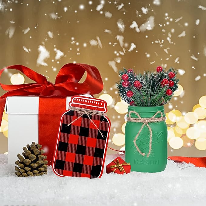Christmas Centerpiece, Christmas Decor Mason Jars, Centerpiece Table Decorations, Christmas Tree Decor, Home Mantle Decor, Christmas Coffee Table Decor, Holiday Table Centerpieces Bulk – 6PC