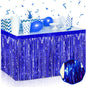 3 Pack 29 x108 Inch Blue Foil Fringe Table Skirts Metallic Banner for Tinsel Streamer Garland Backdrop for Parade Floats Wedding Thanksgiving Birthday Christmas Halloween New Year Party Decoration