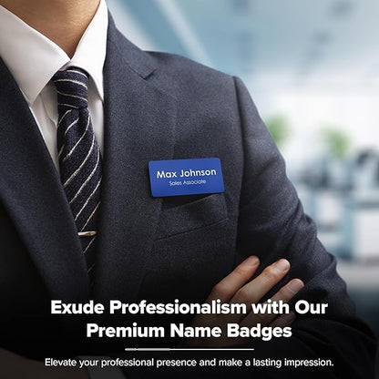 Name Tag, Magnetic Blue and White Name Tags, Personalized Name Tags, 1.5x3 Inches, Durable Engravable Impact Material, Made in The USA by My Sign Center