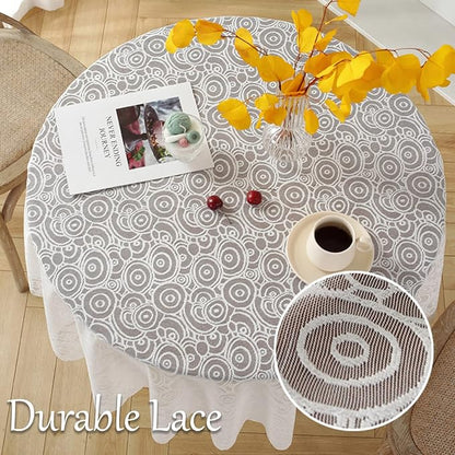 Jeloris Round Lace Tablecloth with Elegant Scalloped Bottom for Any Special Event Such as Wedding, Birthday Party, Baby Shower, Anniversary (70 inch, Style 7)