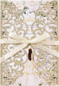 25pcs Glitter Wedding Invitations with Envelopes and RSVP Cards Gold Personalized Laser Cut Party Invitation with Ribbons for Wedding Engagement Baby Bridal Shower Quinceanera Birthday Party Invite