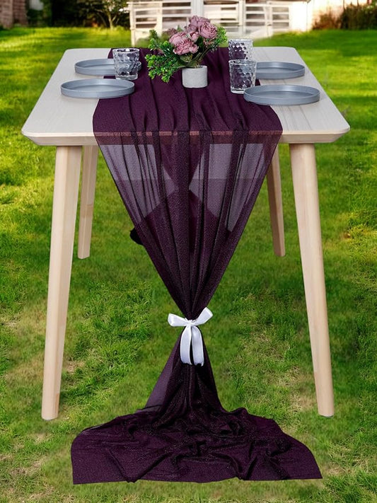 MDS Halloween Chiffon Table Runner - 25 Pack, 29 x 170 Inches, 14ft Each - Sheer Spooky Table Runners for Haunted House Parties, Trick-or-Treat Tables, Witchy Décor, Wedding & Events - Eggplant