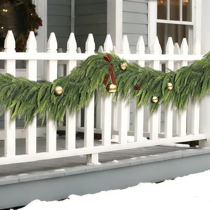 9FT Christmas Norfolk Pine Garland -1PCS, Artificial Pine Needles Garlands Faux Greenery Fake Garland for Holiday Fireplace,Table,Window,Stairs,Mante,Indoor Outdoor Decor