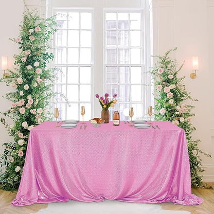 Fitable 2 Pack Pink Sequin Tablecloth for Parties 90x156 Inch - Sparkle Glitter Table Cloth Laser Rectangle Overlay for Wedding Baby Shower Ceremony Birthday Holiday Banquet