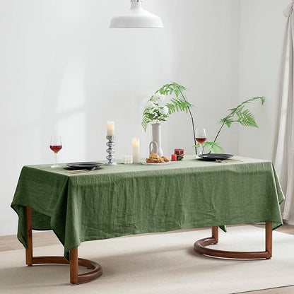EVERLY 100% Pure Linen Rectangle Tablecloths 60x108Inches for Dining,Buffet Parties,Picnic,Events,Weddings and Restaurants,Decorative Halloween,Thanksgiving Machine Washable Tablecloths-Green