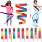 Dance Wands Ribbon Pack, Party Favors for Girls Goodie Bags, Outdoor Kids Rainbow Birthday Party Games, Gymnastics Gift Bags Steamers (multicolored ribbon with Red grip,10pcs set)