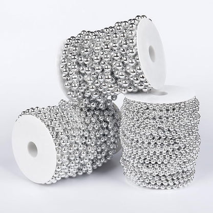 [98 Feet] Silver Pearl Beads Garland, 6MM 33 Yards Silver Faux Pearl Beads String Roll Bulk for DIY Craft Christmas Tree Wedding Party Decoration
