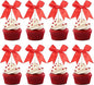 24 PCS Bow Cupcake Toppers Bowknot Cake Toppers Bow Cupcake Picks Bowknot Birthday Party Decorations Bow Cake Dessert Picks for Wedding Bridal Engagement Baby Shower Birthday Party Supplies Red
