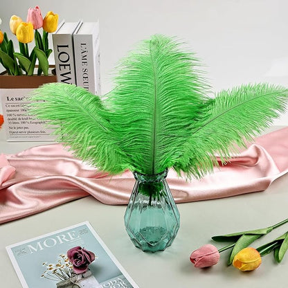 THARAHT Green Ostrich Feathers 24pcs Natural Bulk 8-10Inch 20cm-25cm for Crafts Wedding Party Centerpieces Mardi Gras and Home Decoration Feathers