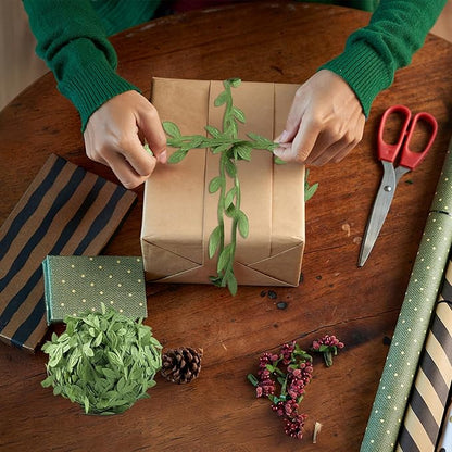 IHKFILAN 262.5 Ft Leaf Ribbon,Olive Green Leaves Leaf Trim Ribbon,Artificial Vines Wild Jungle Decorative Botanical Greenery for Baby Shower Home Wall Garden Wedding Party Wreaths DIY Craft(Green)