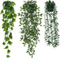 3 Pack Small Fake Hanging Plants, Artificial Eucalyptus, Pothos & Mandala Vines with Plastic Pot for Indoor Home Decor, Wall, Office, Bathroom, Kitchen, Shelf, Farmhouse Room Decoration