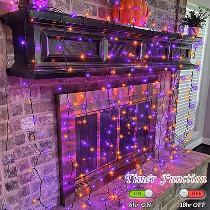 YEGUO 66ft 200 LED Orange and Purple Halloween Lights Outdoor Waterproof, Green Wire Christmas String Lights Indoor, 8 Modes Twinkle Tree Lights Plug in with Timer Memory