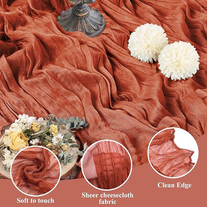 Asee'm 12pcs Cheesecloth Table Runner 120 Inches Long Terracotta Boho Gauze Cheese Cloth Runner 10FT Rustic Sheer Fall Table Runners for Thanksgiving Christmas Wedding Party Baby Shower Decoration