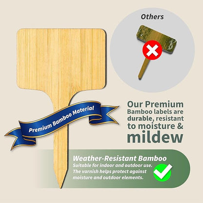 52-Piece Eco-Friendly Bamboo Plant Labels | Beautiful Natural Bamboo Garden Markers for Seedlings, Herbs, Flowers & Vegetables | Sustainable Gardening Tags & Gifts