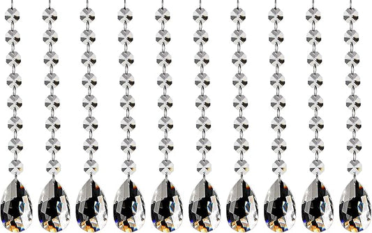 Fushing Teardrop Crystal Strands, 1ft Hanging Crystal Beads Chain Garland, Chandelier Pendants Parts Glass Beads