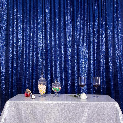 SquarePie Sequin Backdrop Not See Through Thick Stain Background for Photography Glitter Curtain Party 8FT x 8FT Navy Blue