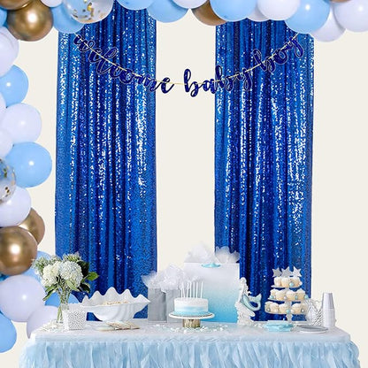 ShinyBeauty Sequin Curtains 4 Panels Royal Blue Sequin Backdrop Shimmer Backgrounds Party Fabric Backdrop (2Ftx8Ft,Royal Blue)