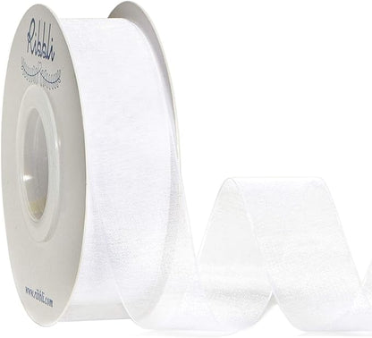 Ribbli White Sheer Organza Ribbon,1 Inches x Continuous 50 Yard Use for Gift Wrapping,Bouquet Wrapping,Wedding Decoration,All Crafting and Sewing
