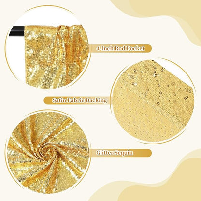 SquarePie Sequin Backdrop Curtain Not See Through Background for Wedding Party 4FT x 7FT Gold