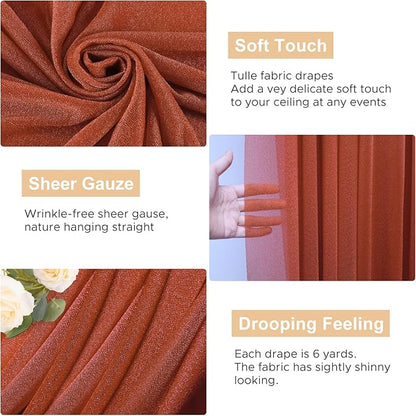 Wokceer Wedding Arch Draping Fabric Terracotta 28.7" x 20FT Sheer Drapes Backdrop for Ceremony, Birthday Party, Bridal Shower Decoration