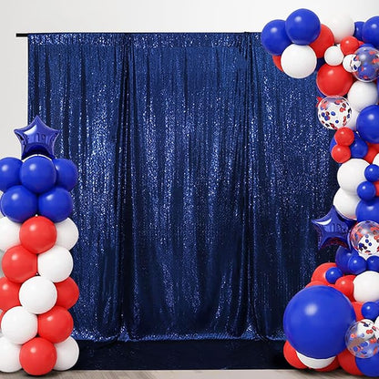 SquarePie Sequin Backdrop Background Curtain Less Transparent Sparkly for Wedding Party 6FT x 8FT Navy Blue