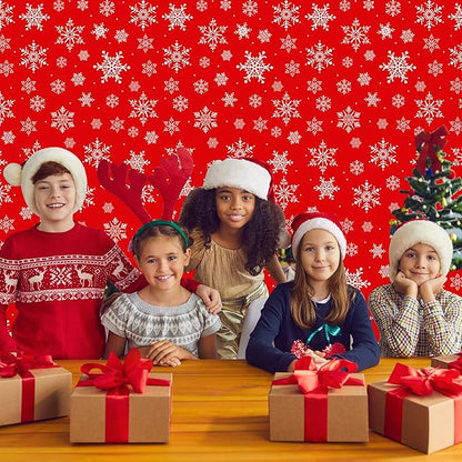 4.5x 100 Feet Roll of Christmas Plastic Tablecloth Decorations,Disposable White Snowflake Red Xmas Table Cover Photography Backdrop with Cutter Box for Winter Christmas Holiday New Year Party Supplies