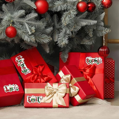 callie Personalized Christmas Stickers - Custom Name, 3.5"×1.69" Santa Claus Elk Design Merry Christmas Stickers Labels for Envelopes Seals Crafts Cards Gifts (28PCS)