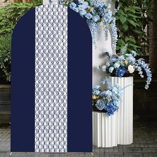 Navy Blue Arch Cover 7.2ft Lace Arched Backdrop Cover Dark Blue Chiara Arch Frame Back Drop Cover Spandex Wedding Arch Stand Fabric Navy Rustic Vintage Party Baby Shower Birthday Decorations