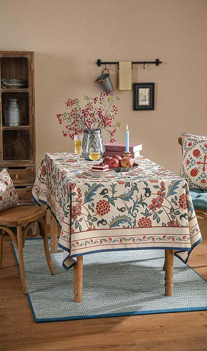 patdrea Designer Vintage Linen Long Tablecloth for Rectangle Table,French Soft Durable Floral Tablecloths,Colorful Table Cover for Kitchen Dining,Parties,Christmas,Thanksgiving,63"x102"-Puno