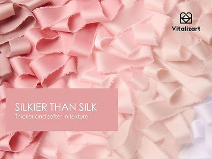 Vitalizart Silk Like Satin Ribbon 1 inch x 25 Yard Pink & Nude Handmade Frayed Ribbons for Gift Wrapping Baby Shower Wedding Bridal Bouquets Holiday Decor