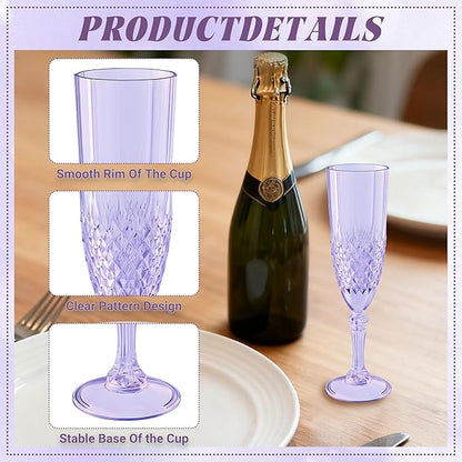 Plastic Champagne Flutes, 48PCS Purple Wine Glasses Goblets Cups Reusable Flute, for Weddings Bachelor Parties Toasting and Events(48, Purple)