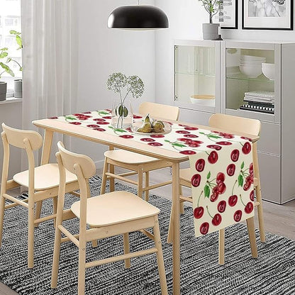 Red Cherry Table Runner Watercolor Tropical Fruit Spring Summer Wild Berry Dinner Runner for Girl Baby Shower Party Holiday Home Kitchen Dining Table Decor 13x60