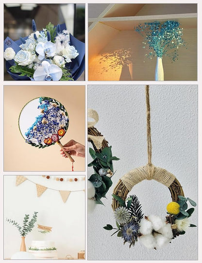 xin's convey DIY Natural Dried Flower Set, Blue Large Package with Stem Flowers for Vases, Handmade Creative, Door Hanging Wreath, Table Centerpiece Mini Dried Flower Bouquet (Peacock Blue)