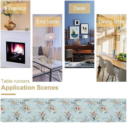 Kio Fish Table Runner Waves Retro Japanese Tradition Art Printed Burlap Runner Home Kitchen Dining Table Living Room Decor Fabric 1 Panel W13xL60in