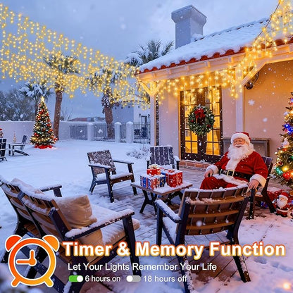 KNONEW 99ft 1216 LED Christmas Lights Outdoor Decorations with 228 Drops, 8 Modes Curtain Fairy String Light, Clear Wire LED String Light Indoor Decor for Wedding Party Christmas