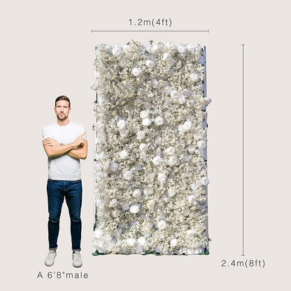 Artificial Flower Wall Panels, Luxury 5D Silk Babybreath Backdrop Decor for Wedding Celebrations, Festive Party and Home Decorating, Quick Assembly and Storage, Both Eco ＆ Pet Friendly, 4 ft*8ft.